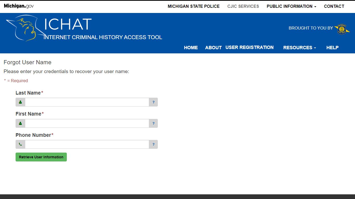 User_Login - ICHAT Menu - Michigan